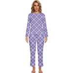 Purple Plaid Tartan 2 Diagonal Womens  Long Sleeve Lightweight Pajamas Set