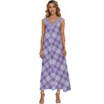 Purple Plaid Tartan 2 Diagonal V-Neck Sleeveless Wide Leg Pants Overalls