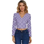 Purple Plaid Tartan 2 Diagonal Long Sleeve V-Neck Top