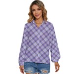 Purple Plaid Tartan 2 Diagonal Women s Long Sleeve Button Up Shirt