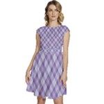 Purple Plaid Tartan 2 Diagonal Cap Sleeve High Waist Dress