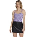 Purple Plaid Tartan 2 Diagonal Flowy Camisole Tie Up Top