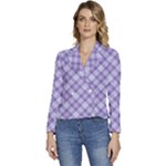 Purple Plaid Tartan 2 Diagonal Women s Long Sleeve Revers Collar Cropped Jacket