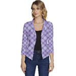 Purple Plaid Tartan 2 Diagonal Women s Casual 3/4 Sleeve Spring Jacket