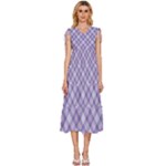 Purple Plaid Tartan 2 Diagonal V-Neck Drawstring Shoulder Sleeveless Maxi Dress