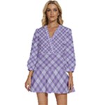 Purple Plaid Tartan 2 Diagonal V-Neck Placket Mini Dress