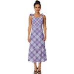 Purple Plaid Tartan 2 Diagonal Tie-Strap Tiered Midi Chiffon Dress