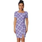 Purple Plaid Tartan 2 Diagonal Fitted Knot Split End Bodycon Dress