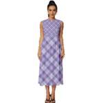 Purple Plaid Tartan 2 Diagonal Sleeveless Round Neck Midi Dress