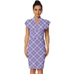 Purple Plaid Tartan 2 Diagonal Vintage Frill Sleeve V-Neck Bodycon Dress