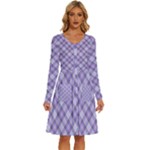 Purple Plaid Tartan 2 Diagonal Long Sleeve Dress With Pocket