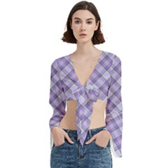 Purple Plaid Tartan 2 Diagonal Trumpet Sleeve Cropped Top from ArtsNow.com