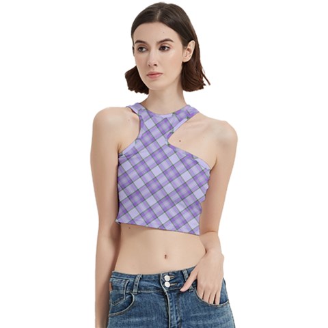 Purple Plaid Tartan 2 Diagonal Cut Out Top from ArtsNow.com