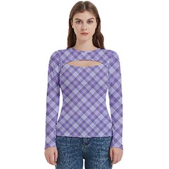 Purple Plaid Tartan 2 Diagonal Women s Cut Out Long Sleeve T