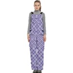 Purple Plaid Tartan 2 Diagonal Women s Side Zip Front Pouch Ski And Snowboard Bib Pants	