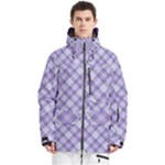 Purple Plaid Tartan 2 Diagonal Men s Multi Pockets Zip Ski and Snowboard Waterproof Breathable Jacket