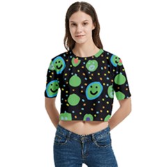 Women s Round Neck Short Sleeve Crop Top 