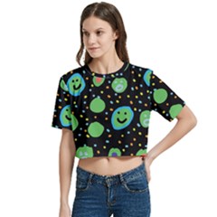 Women s Round Neck Short Sleeve Crop Top 