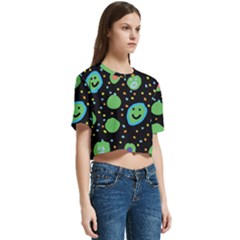 Women s Round Neck Short Sleeve Crop Top 