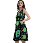 Doodle Dot Drawing Sleeveless V-Neck Skater Dress with Pockets