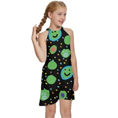 Kids  Halter Collar Waist Tie Chiffon Dress 