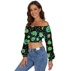 Long Sleeve Crinkled Weave Crop Top 