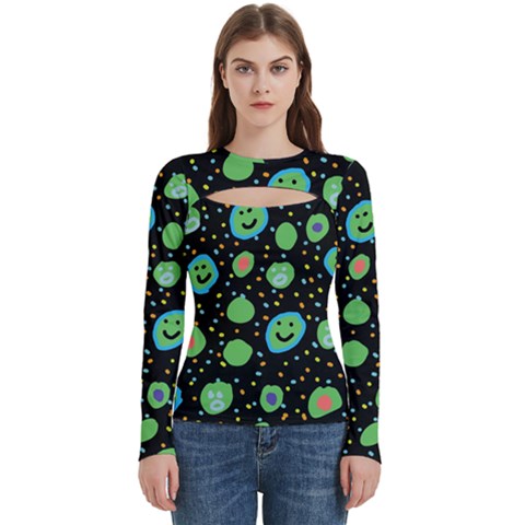 Doodle Dot Drawing Women s Cut Out Long Sleeve T