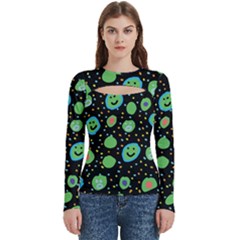 Doodle Dot Drawing Women s Cut Out Long Sleeve T