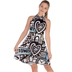 Sleeveless Halter Neck A-Line Dress 