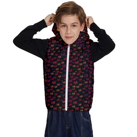 Pattern Ha Ha Ha  Abstract Black Dark Doodle Hahaha Pattern Physco Kids  Stylish Hooded Puffer Vest from ArtsNow.com