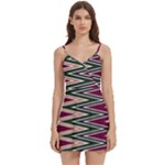 Pattern Zigzag Stripe Design Body Wrap Sleeveless V-Neck Mini Dress