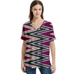 Pattern Zigzag Stripe Design V-Neck Split Shoulder Casual T-Shirt