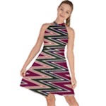 Pattern Zigzag Stripe Design Sleeveless Halter Neck A-Line Dress