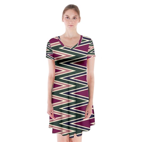 Pattern Zigzag Stripe Design Short Sleeve V