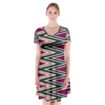 Pattern Zigzag Stripe Design Short Sleeve V-neck Flare Dress