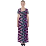 Pattern Zigzag Stripe Design High Waist Short Sleeve Maxi Dress