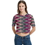 Pattern Zigzag Stripe Design Women s Round Neck Short Sleeve Crop Top