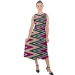 Pattern Zigzag Stripe Design Midi Tie-Back Chiffon Dress