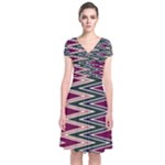 Pattern Zigzag Stripe Design Short Sleeve Front Wrap Dress