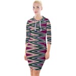 Pattern Zigzag Stripe Design Quarter Sleeve Hood Bodycon Dress