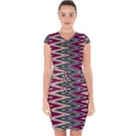 Pattern Zigzag Stripe Design Capsleeve Drawstring Dress 