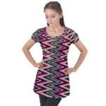 Pattern Zigzag Stripe Design Puff Sleeve Tunic Top