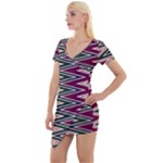 Pattern Zigzag Stripe Design Short Sleeve Asymmetric Mini Dress