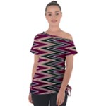 Pattern Zigzag Stripe Design Off Shoulder Tie-Up T-Shirt