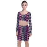 Pattern Zigzag Stripe Design Long Sleeve Crop Top & Bodycon Skirt Set