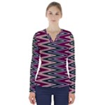 Pattern Zigzag Stripe Design V-Neck Long Sleeve Top