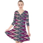 Pattern Zigzag Stripe Design Quarter Sleeve Front Wrap Dress