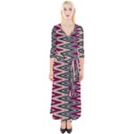 Pattern Zigzag Stripe Design Quarter Sleeve Wrap Maxi Dress