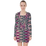 Pattern Zigzag Stripe Design V-neck Bodycon Long Sleeve Dress