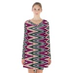 Pattern Zigzag Stripe Design Long Sleeve Velvet V-neck Dress